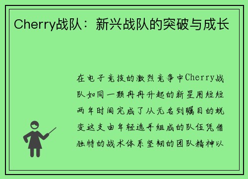 Cherry战队：新兴战队的突破与成长